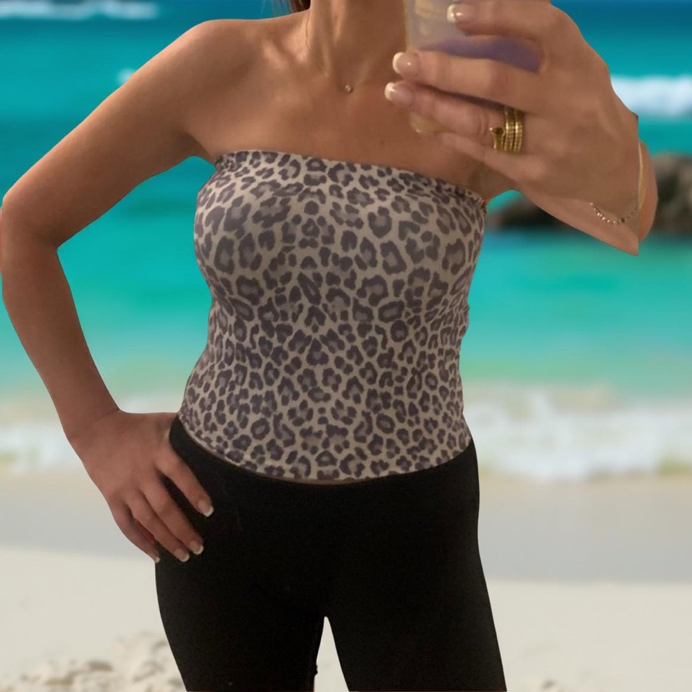 LOVE SEX MONEY leopard strapless tube top. Stretchy nylon NWOT